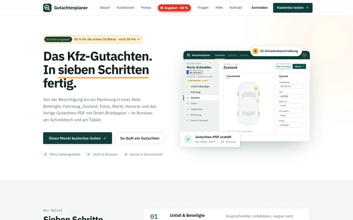 Startseite von gutachtenplaner.de